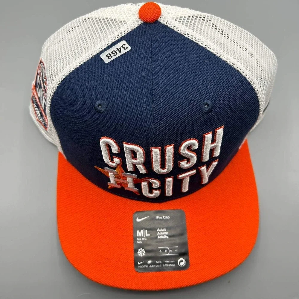 Houston Astros x Nike Pro Trucker Hat Men M-L Navy Orange‎ Dri-Fit Snap Back New